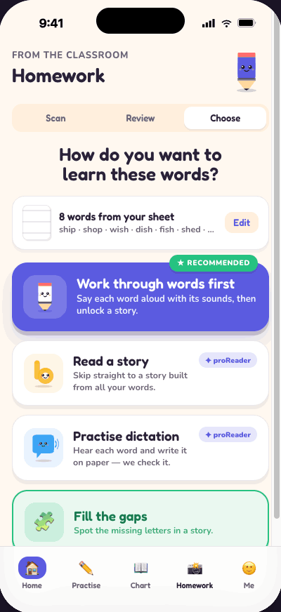 Homework screen