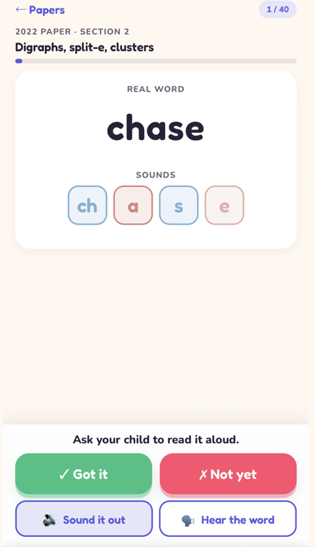 A real word split into its sounds