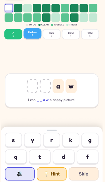 Word Climb, Medium level: two letters missing