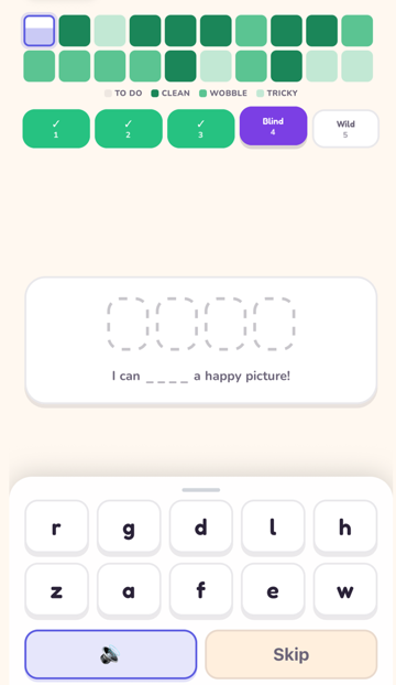 Word Climb, Blind level: the whole word hidden